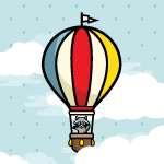 hot air balloon with raccoon