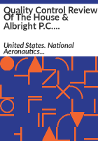 Quality_control_review_of_the_House___Albright_P_C__audit_of_the_Marshall_Space_Flight_Center_exchange_financial_statements_for_fiscal_year_ended_September_30__2007